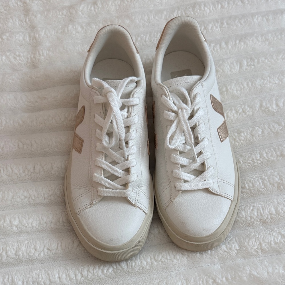 Veja White and Gold Sneakers